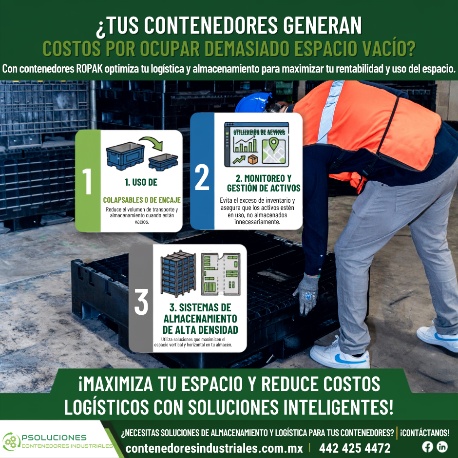 Optimiza el espacio de tu almacén y reduce costos logísticos con contenedores ROPAK colapsables. Conoce sus ventajas y aplicaciones industriales.